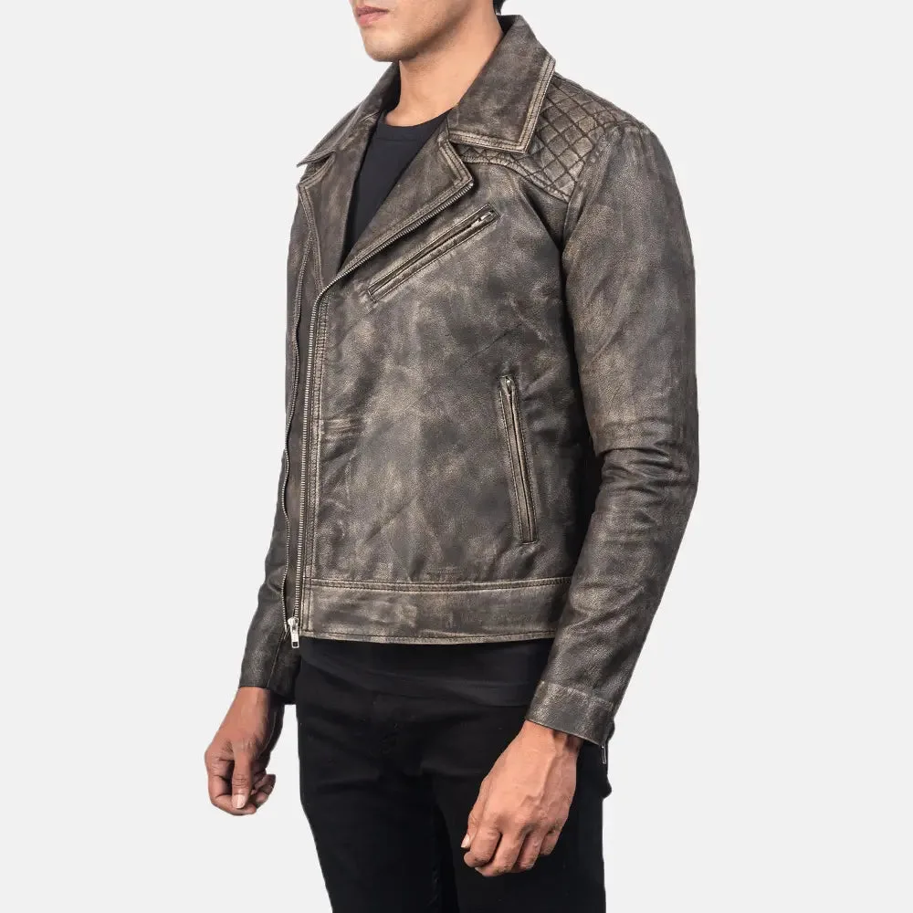 Danny Quilted Black Leather Biker Jacket - Image 5