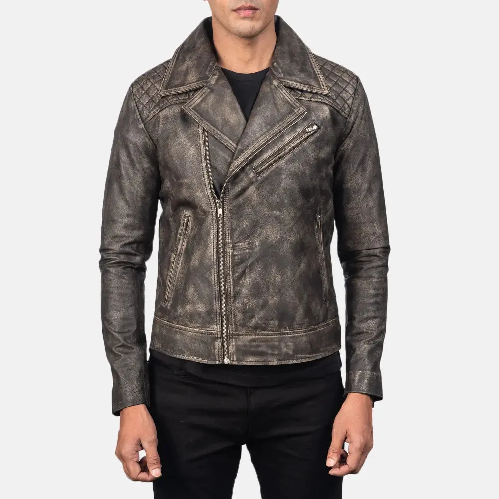 Danny Quilted Black Leather Biker Jacket - Image 4